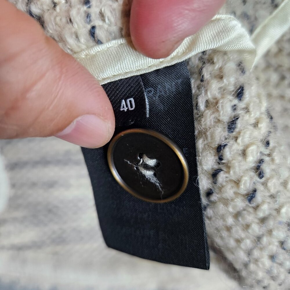 Isabel Marant Tweed Button Jacket Beige Raw-Edge Trim collarless Women's Size 40 - Picture 9 of 11
